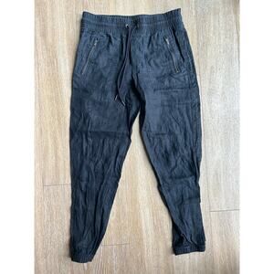 Athleta Cabo 100%Linen JoggersBlack PullOn Drawstring Pants ZipperPocket casual
